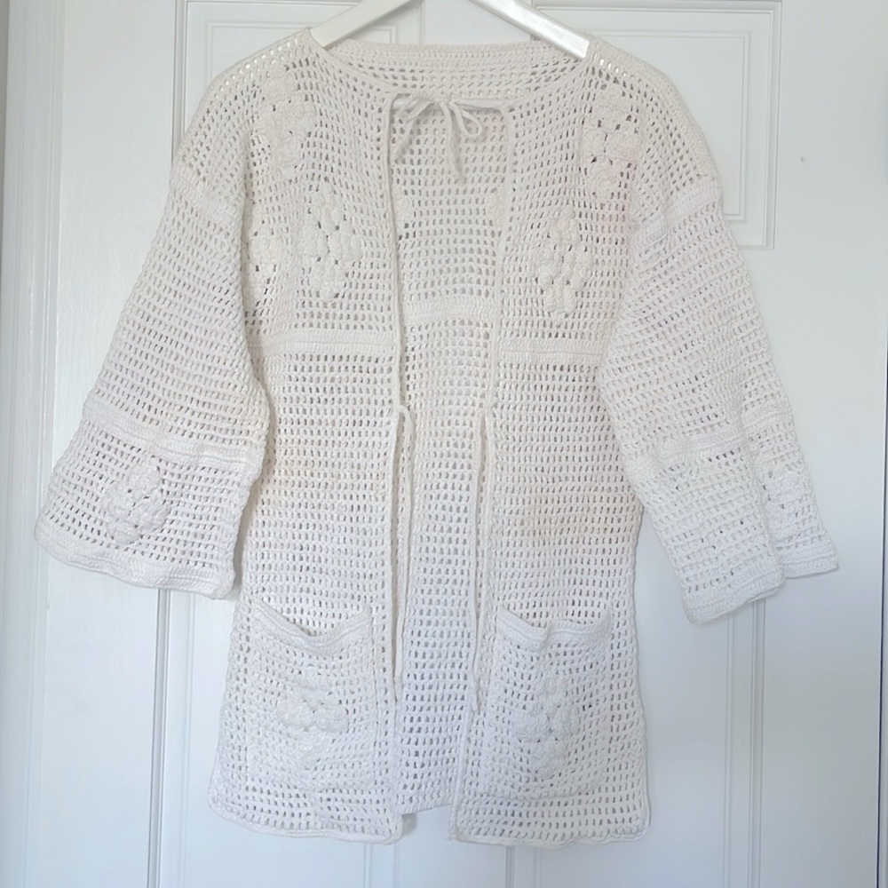 Vintage handmade white crochet summer cardigan